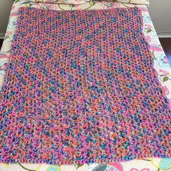 Colorful Open Stitch Crocheted Throw Blanket - Picture 3 of 7